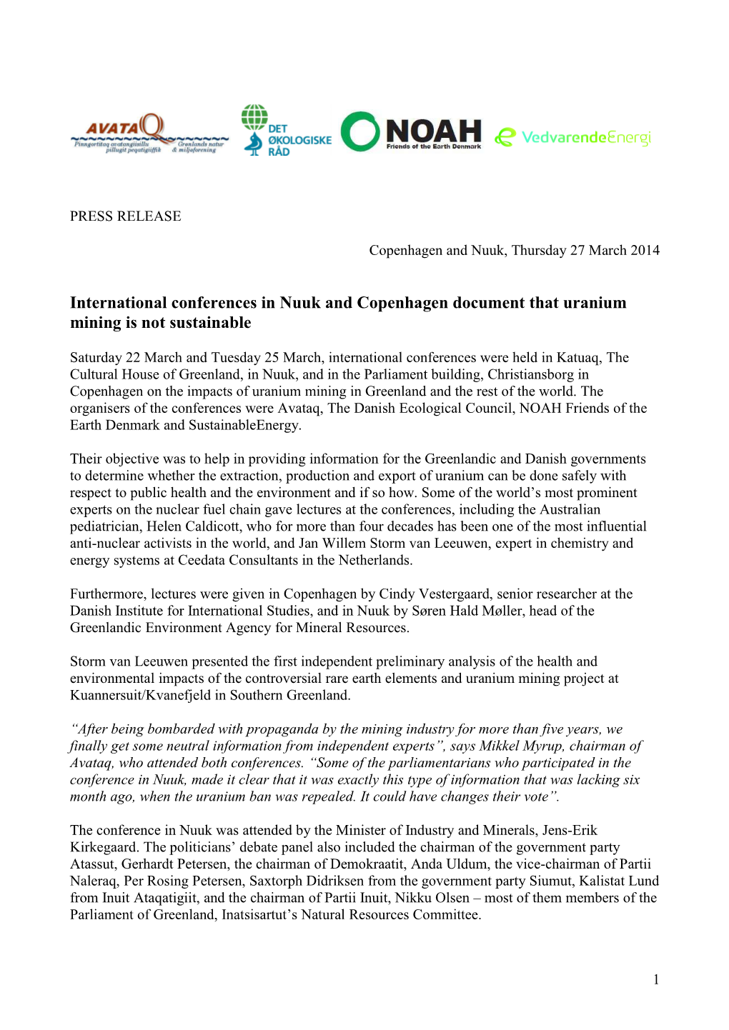 2014-03-27 Press Release Conferences Nuuk and Copenhagen