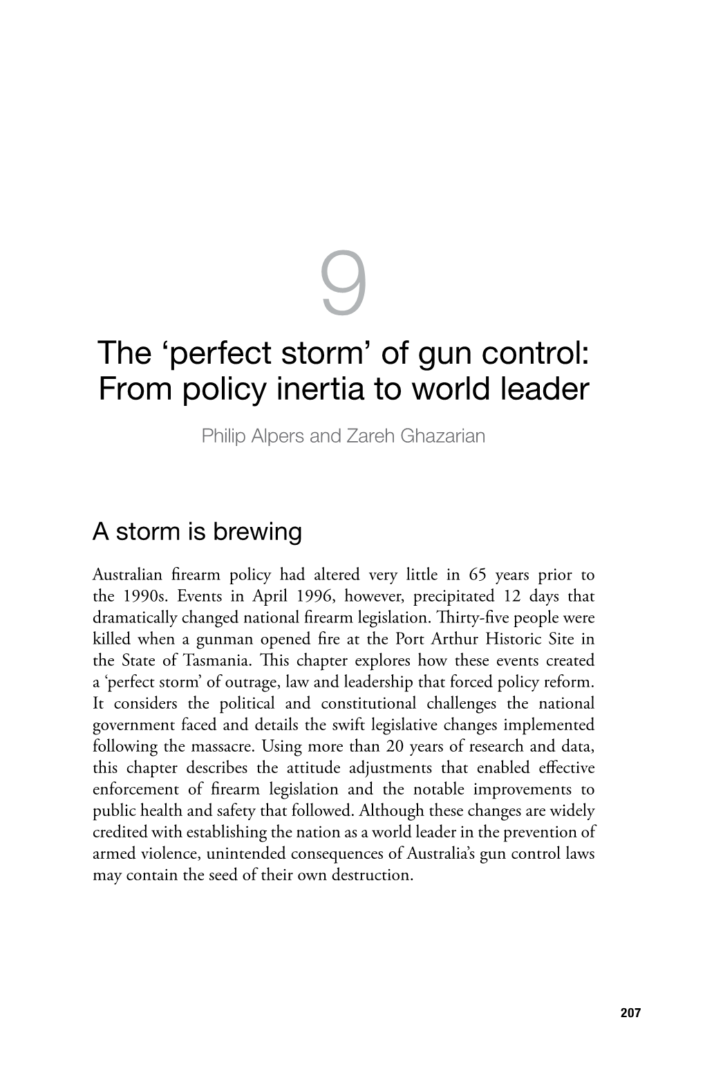 Of Gun Control: from Policy Inertia to World Leader Philip Alpers and Zareh Ghazarian