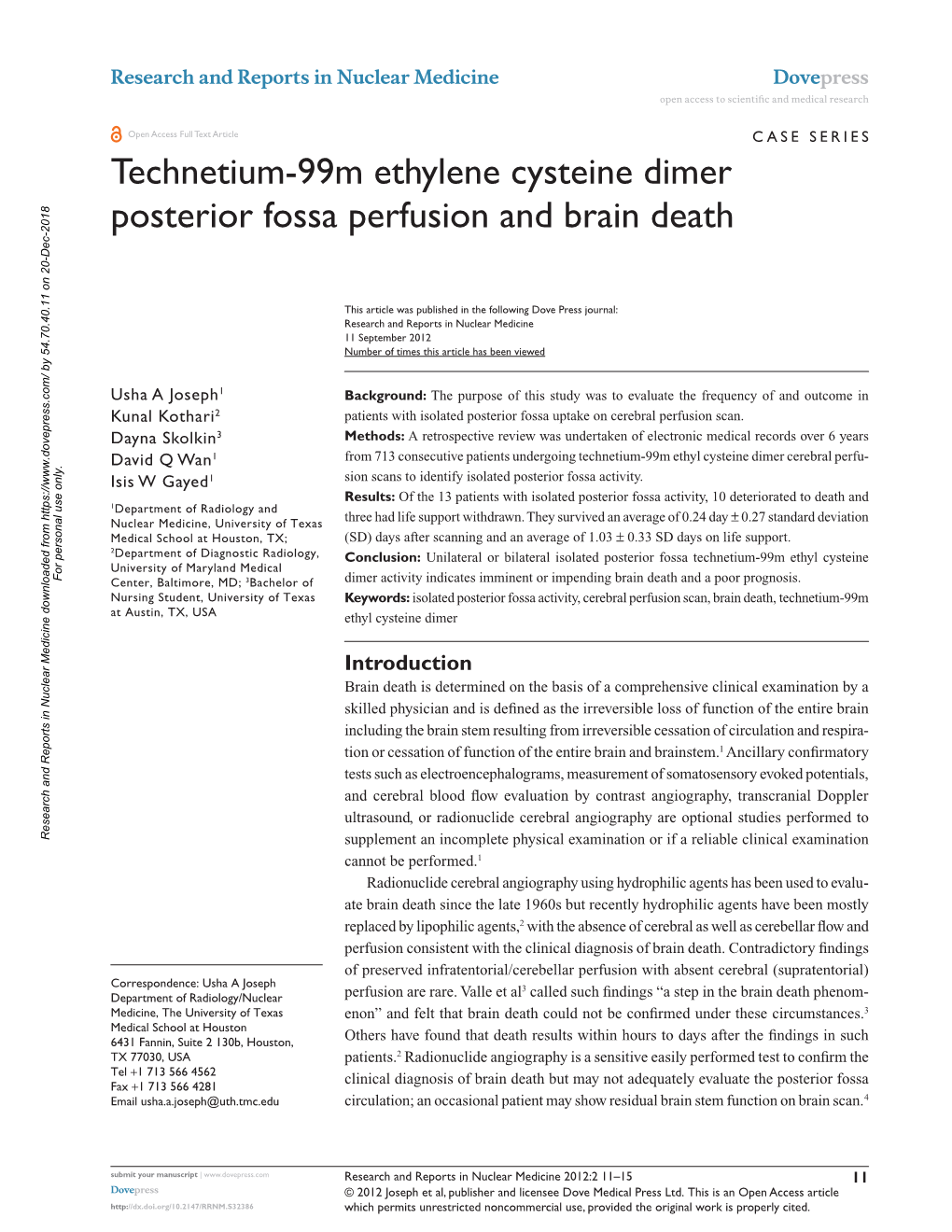 Technetium-99M Ethylene Cysteine Dimer Posterior Fossa Perfusion and Brain Death