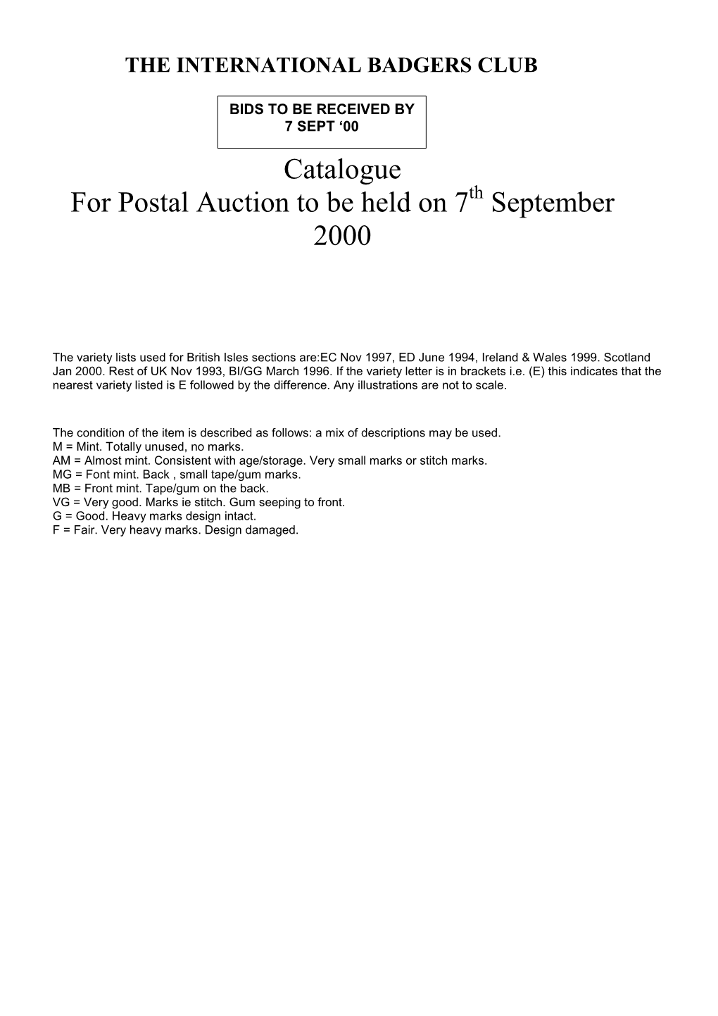 Auction Catalogue, September 2000