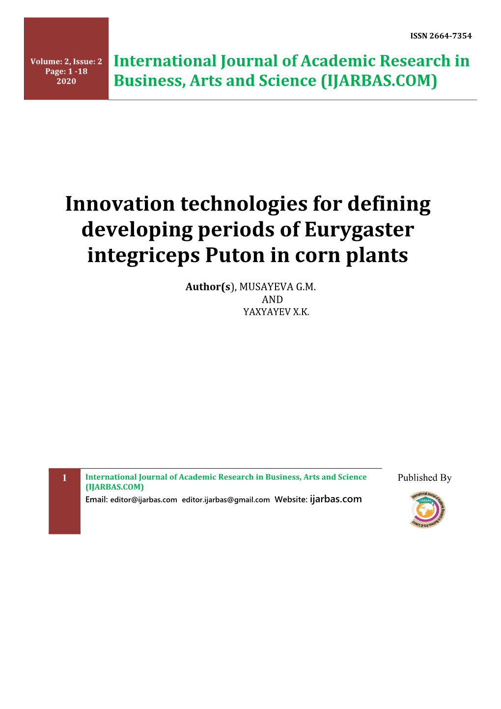 2020 – 1 Innovation Technologies for Defining Developing Periods Of