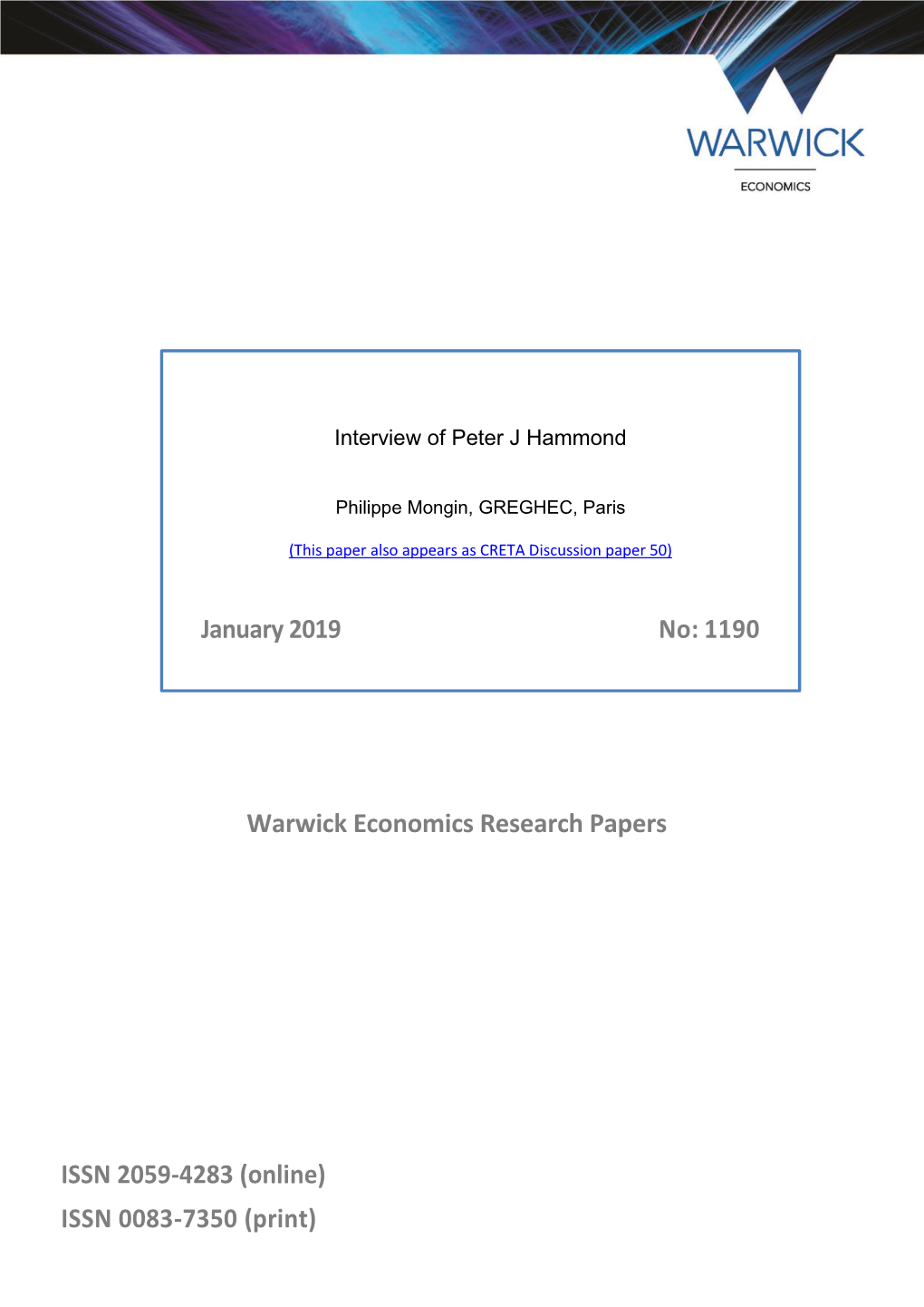 Warwick Economics Research Papers ISSN 2059