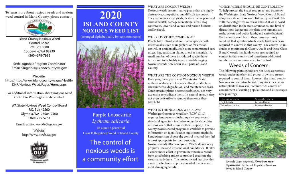 2020 Island County Noxious Weed List