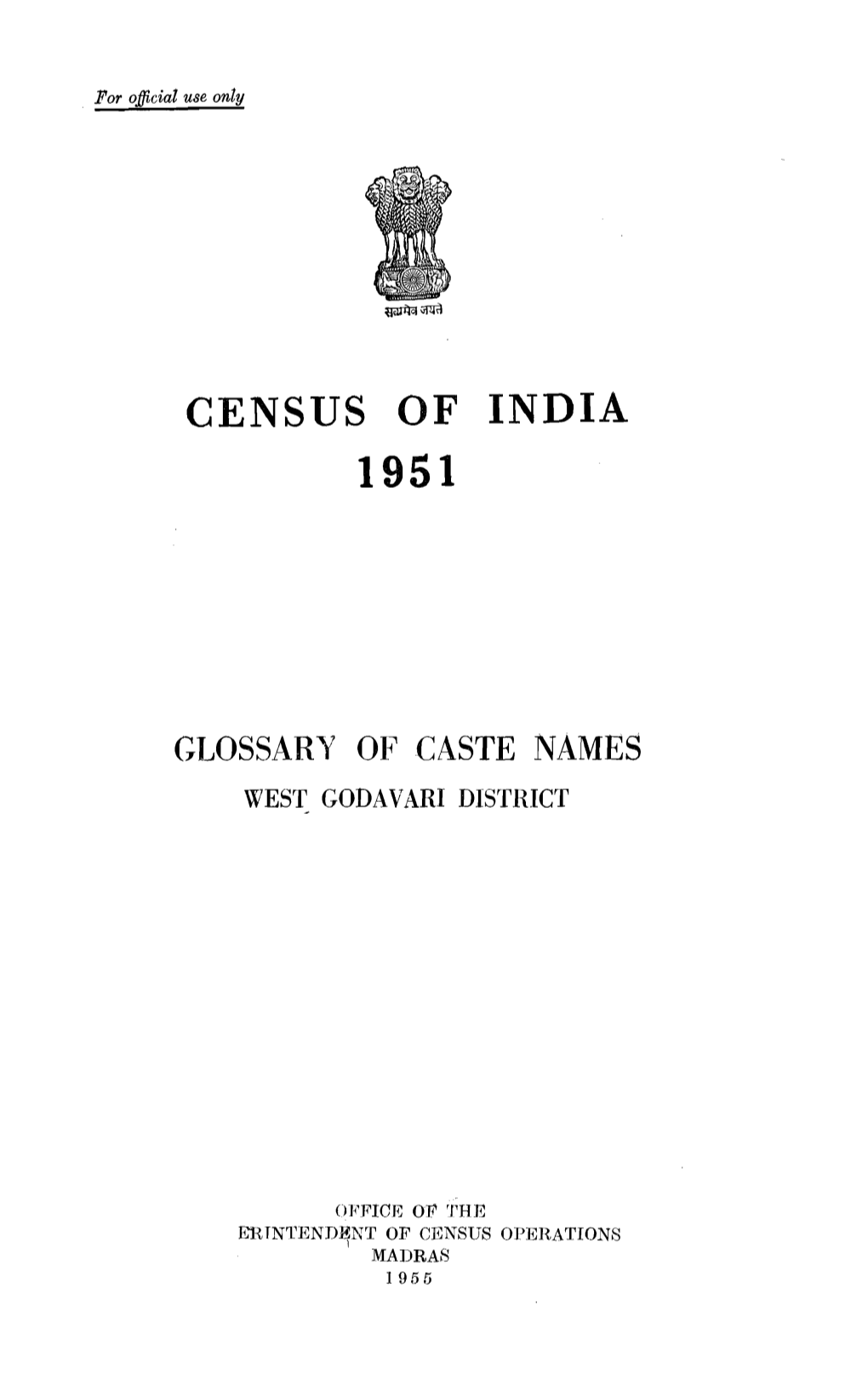 Glossary of Caste Names, West Godavari