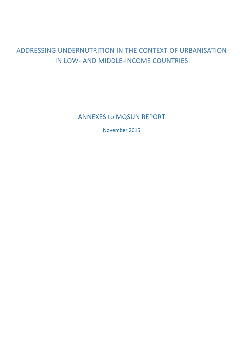 AND MIDDLE-INCOME COUNTRIES ANNEXES to MQSUN REPORT