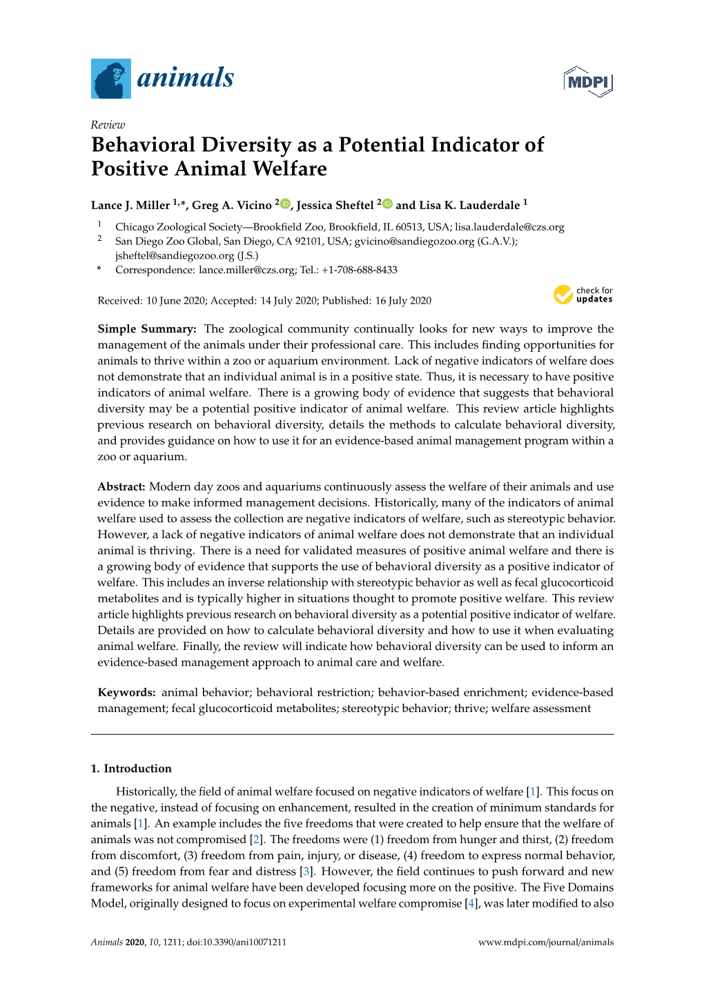 Behavioral Diversity As a Potential Indicator of Positive Animal Welfare