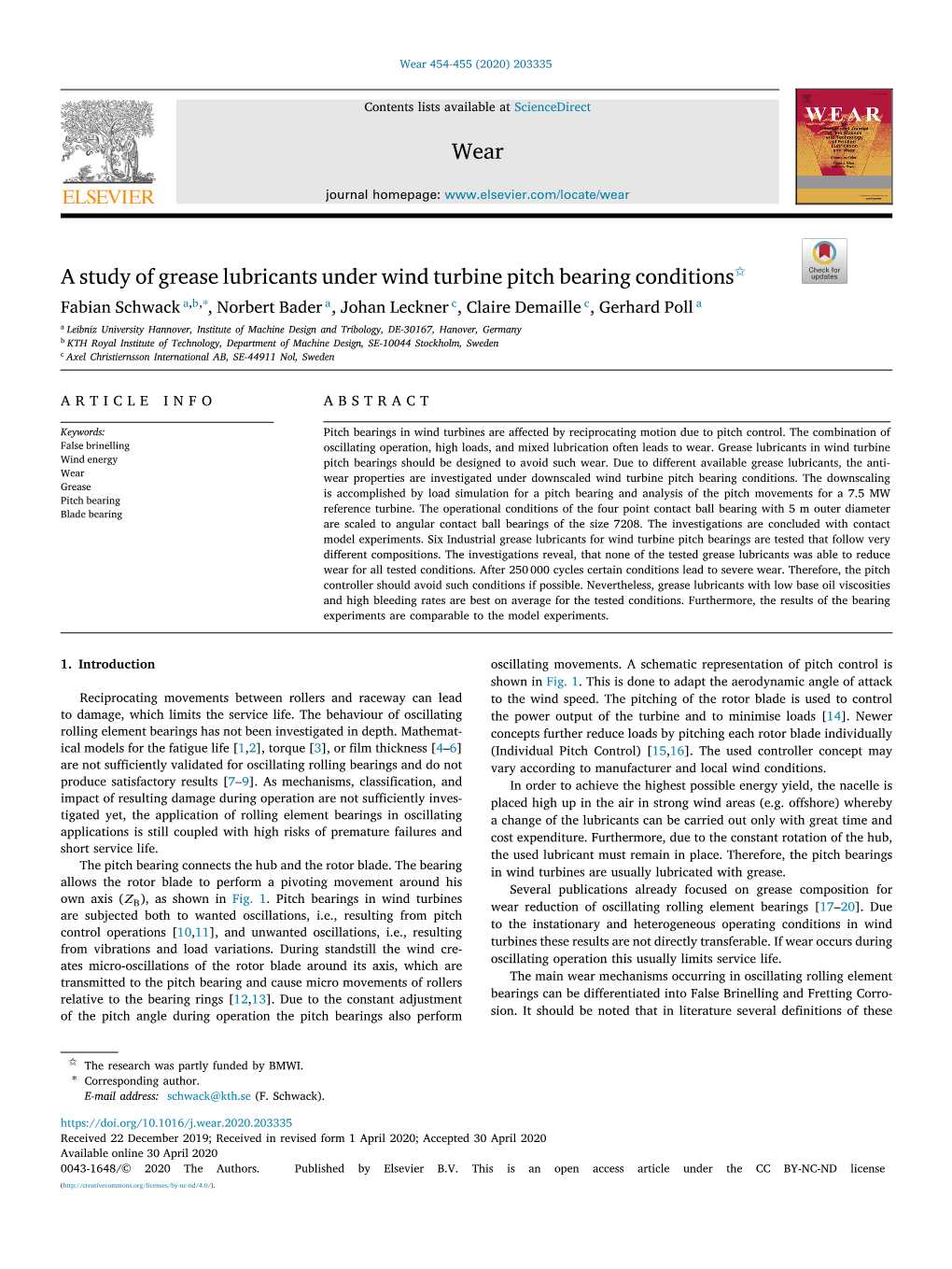 A Study of Grease Lubricants Under Wind Turbine Pitch Bearing Conditions