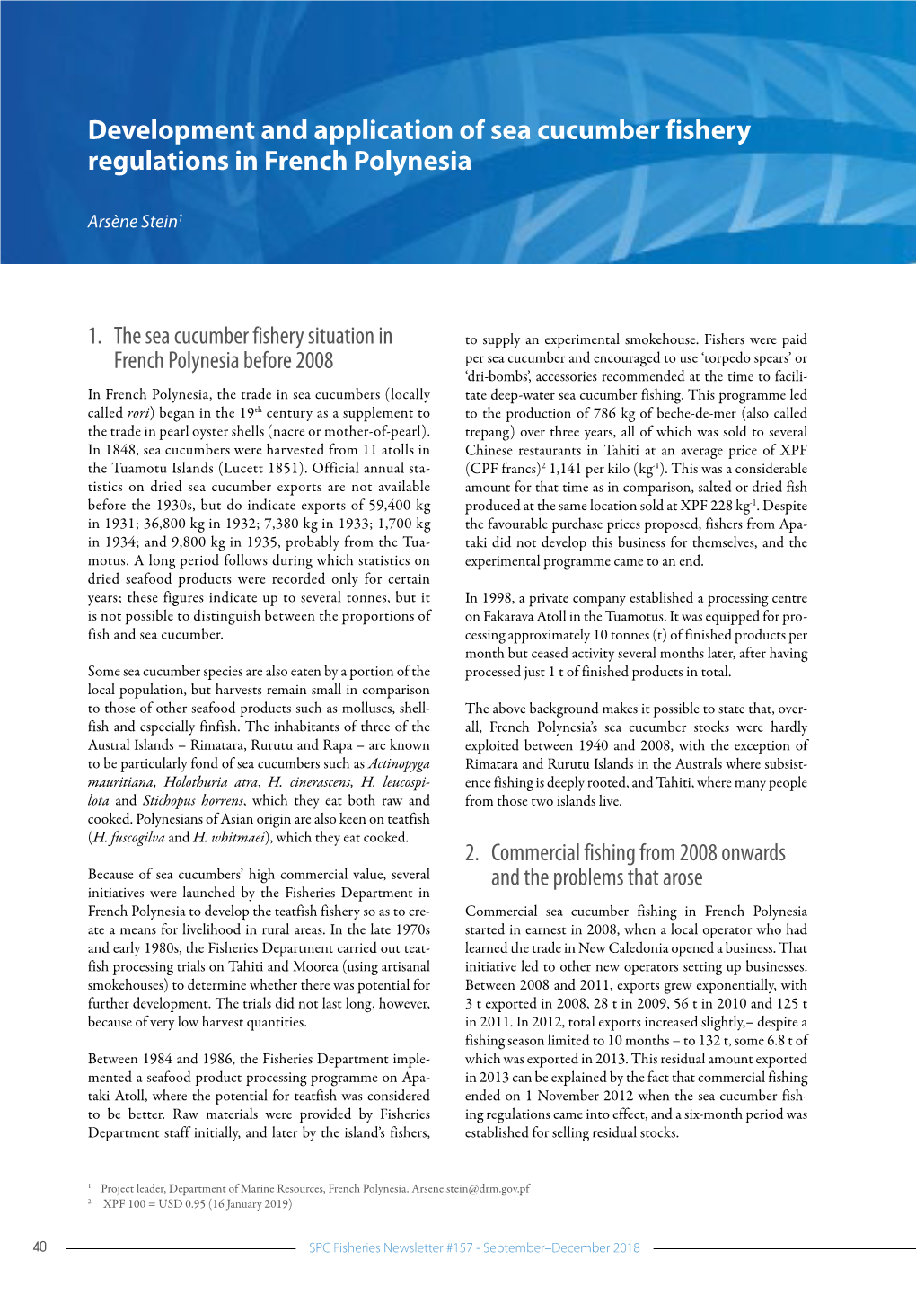 Development and Application of Sea Cucumber Fishery Regulations in French Polynesia