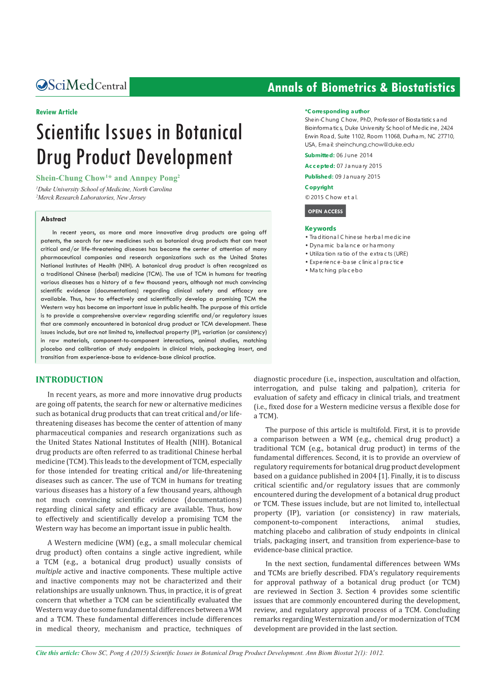 Scientific Issues in Botanical Drug Product Development