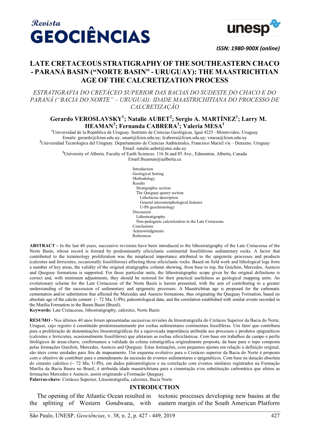 Late Cretaceous Stratigraphy of the Southeastern Chaco - Paraná Basin (“Norte Basin” - Uruguay): the Maastrichtian Age of the Calcretization Process