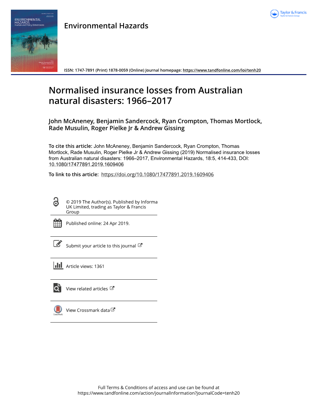 Normalised Insurance Losses from Australian Natural Disasters: 1966–2017