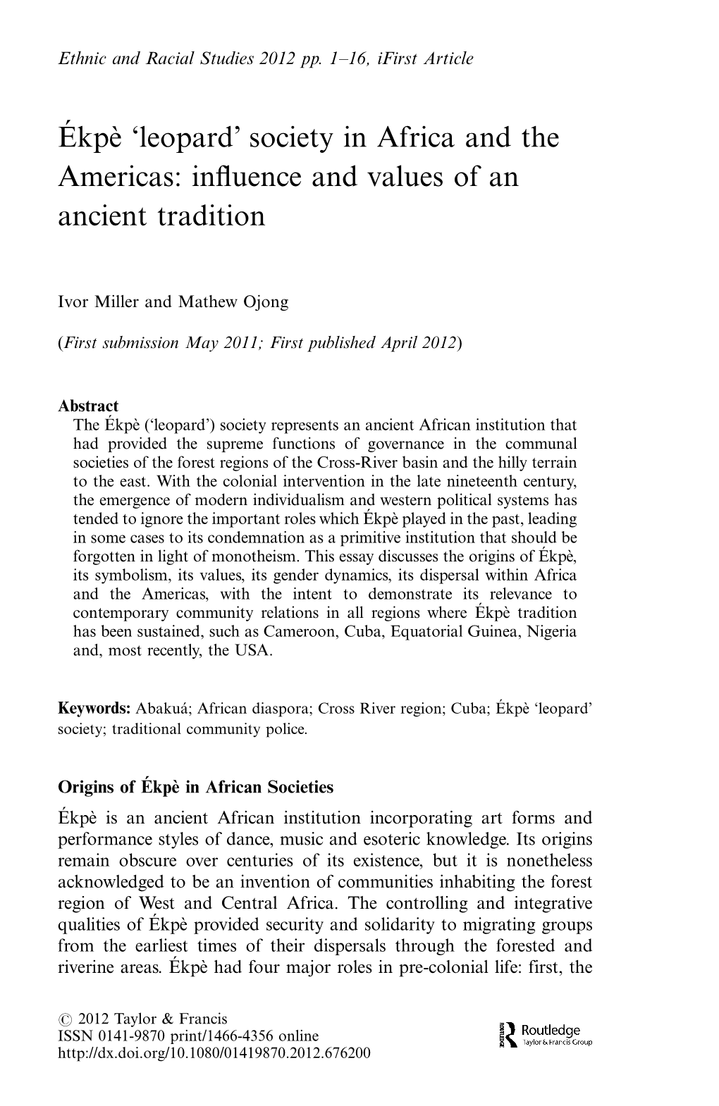 Ékpè 'Leopard' Society in Africa and the Americas: Influence and Values of an Ancient Tradition