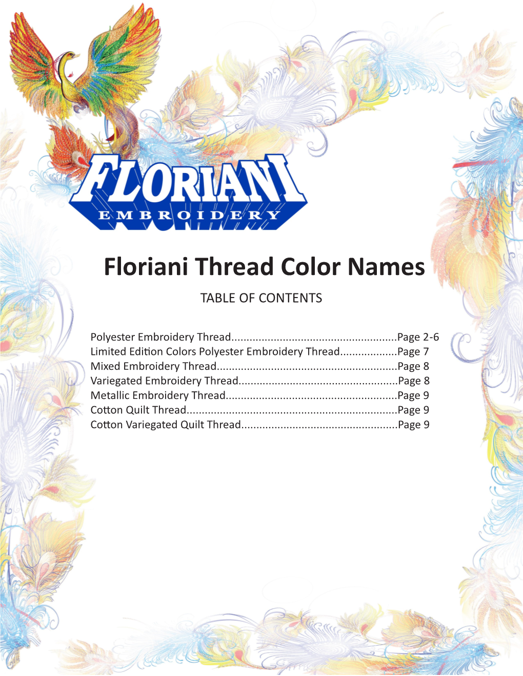 Floriani Thread Color Names TABLE of CONTENTS