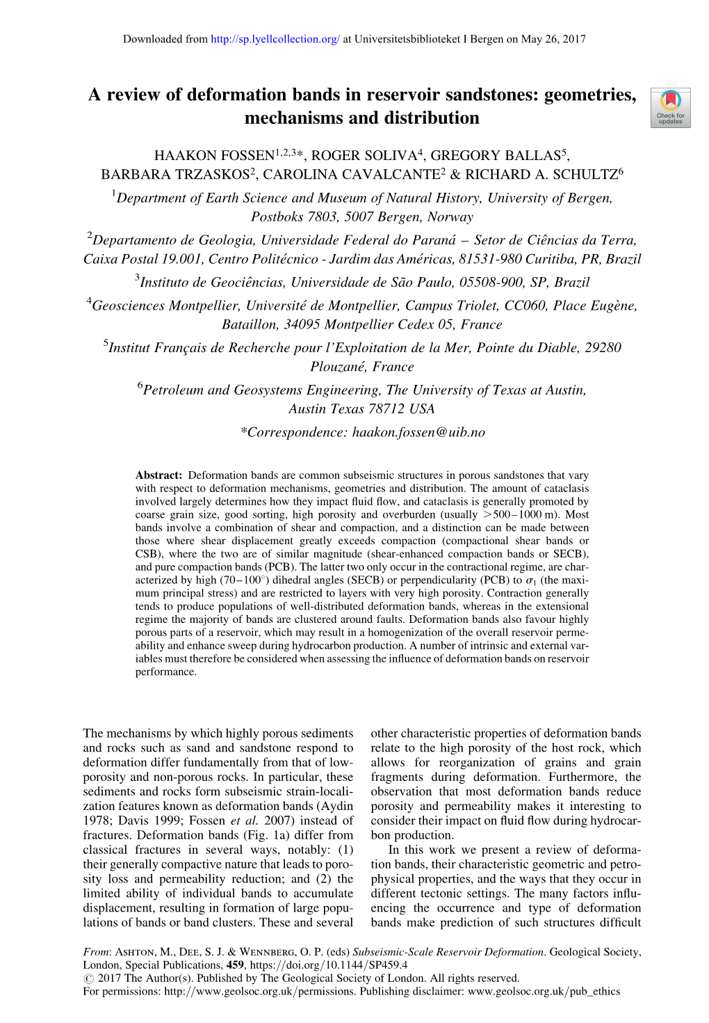 A Review of Deformation Bands in Reservoir Sandstones: Geometries, Mechanisms and Distribution