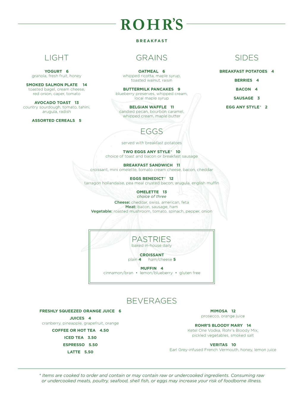 Pastries Grains Sides Light Beverages Eggs