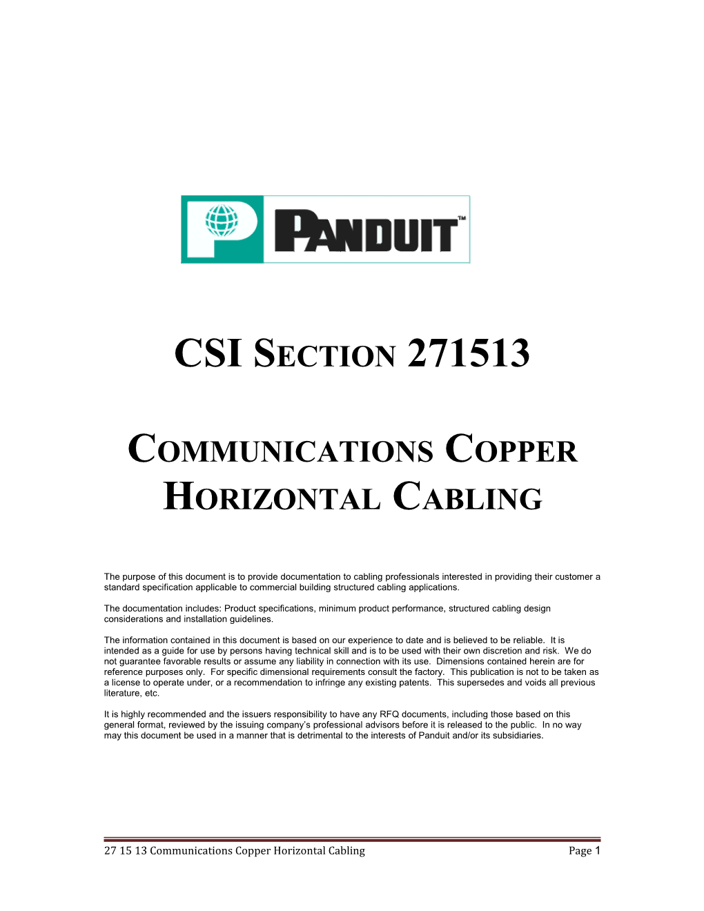 Boilerplate Copper Horizontal Specification - 27 15 13