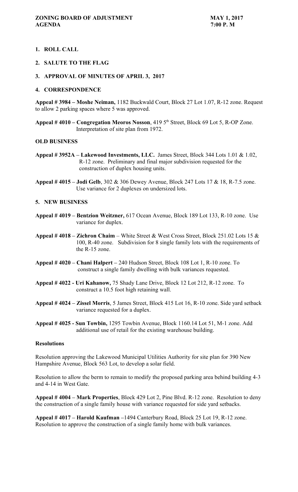 Zoning Board of Adjustment October 4, 1999