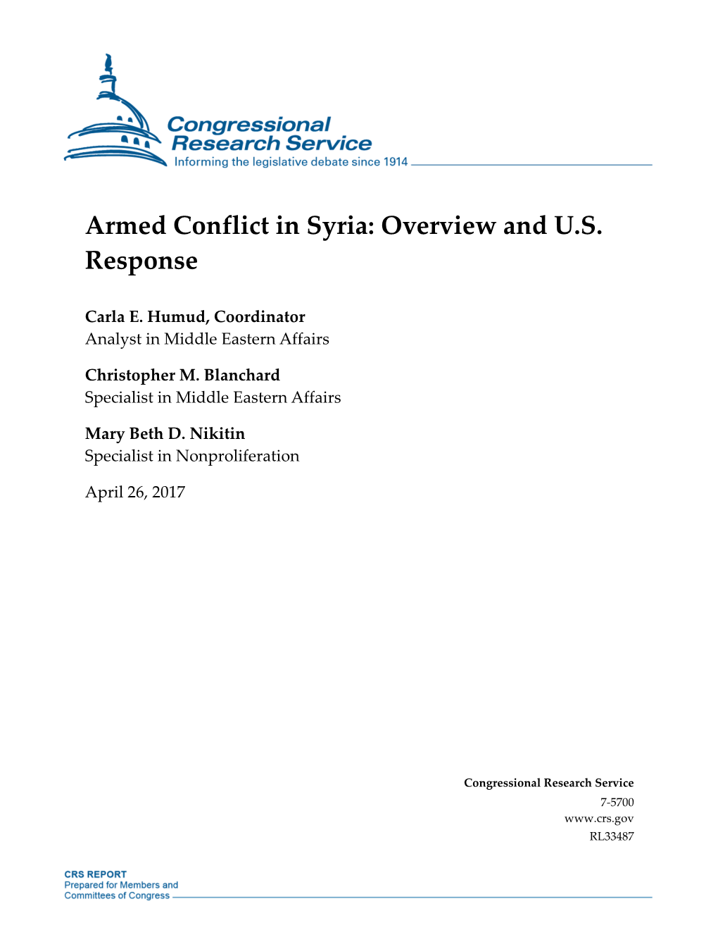 Armed Conflict in Syria: Overview and U.S