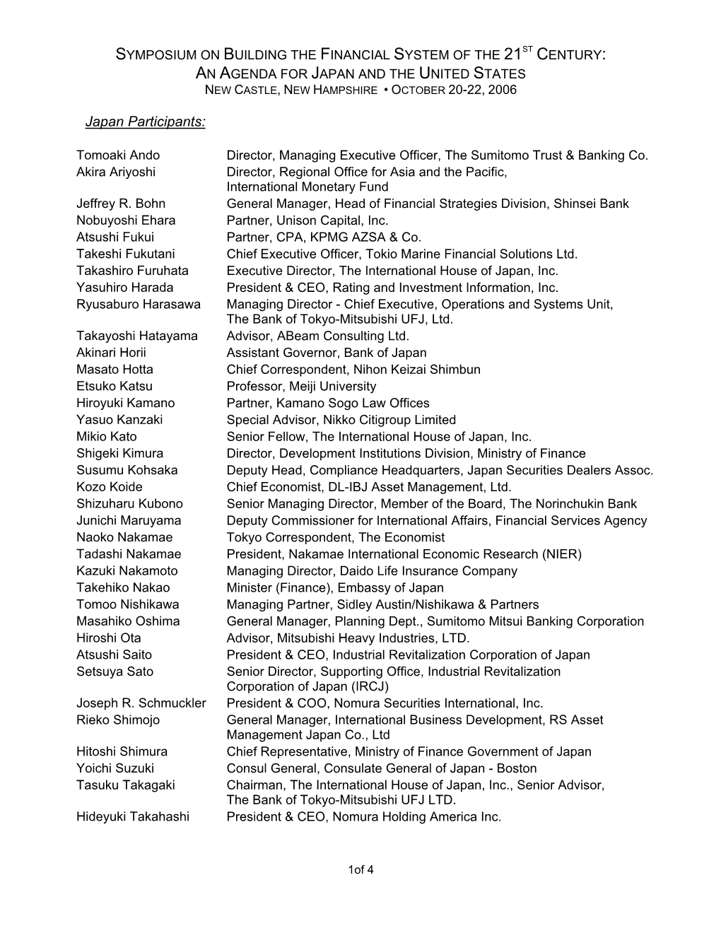 2006 Japan – US Symposium Participant List