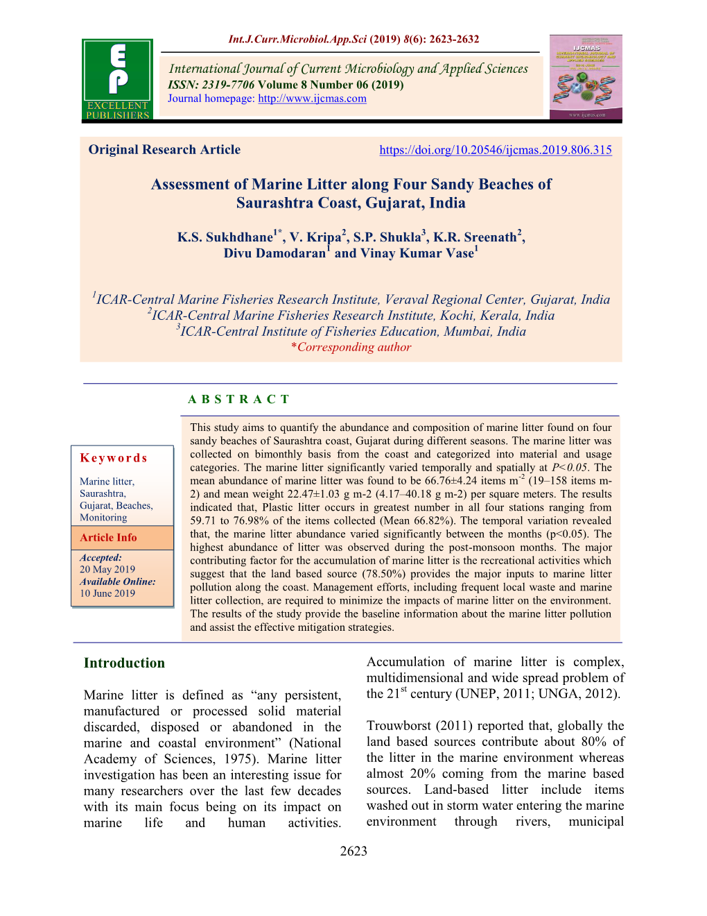 Assessment of Marine Litter Along Four Sandy Beaches of Saurashtra Coast, Gujarat, India