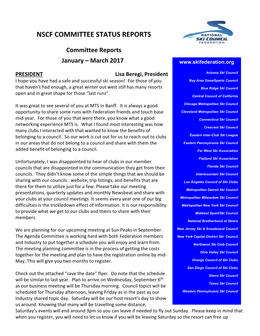 Nscf Committee Status Reports