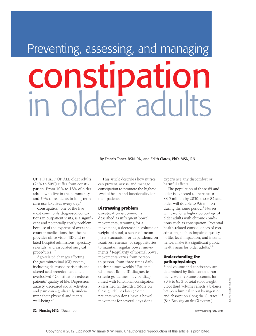 Preventing, Assessing, and Managing Constipation in Older Adults