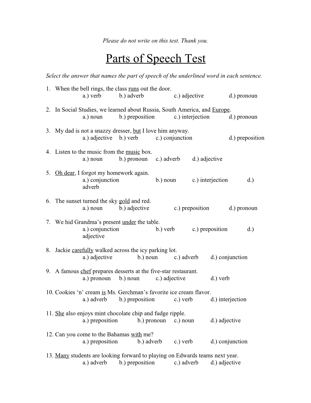 Please Do Not Write on This Test