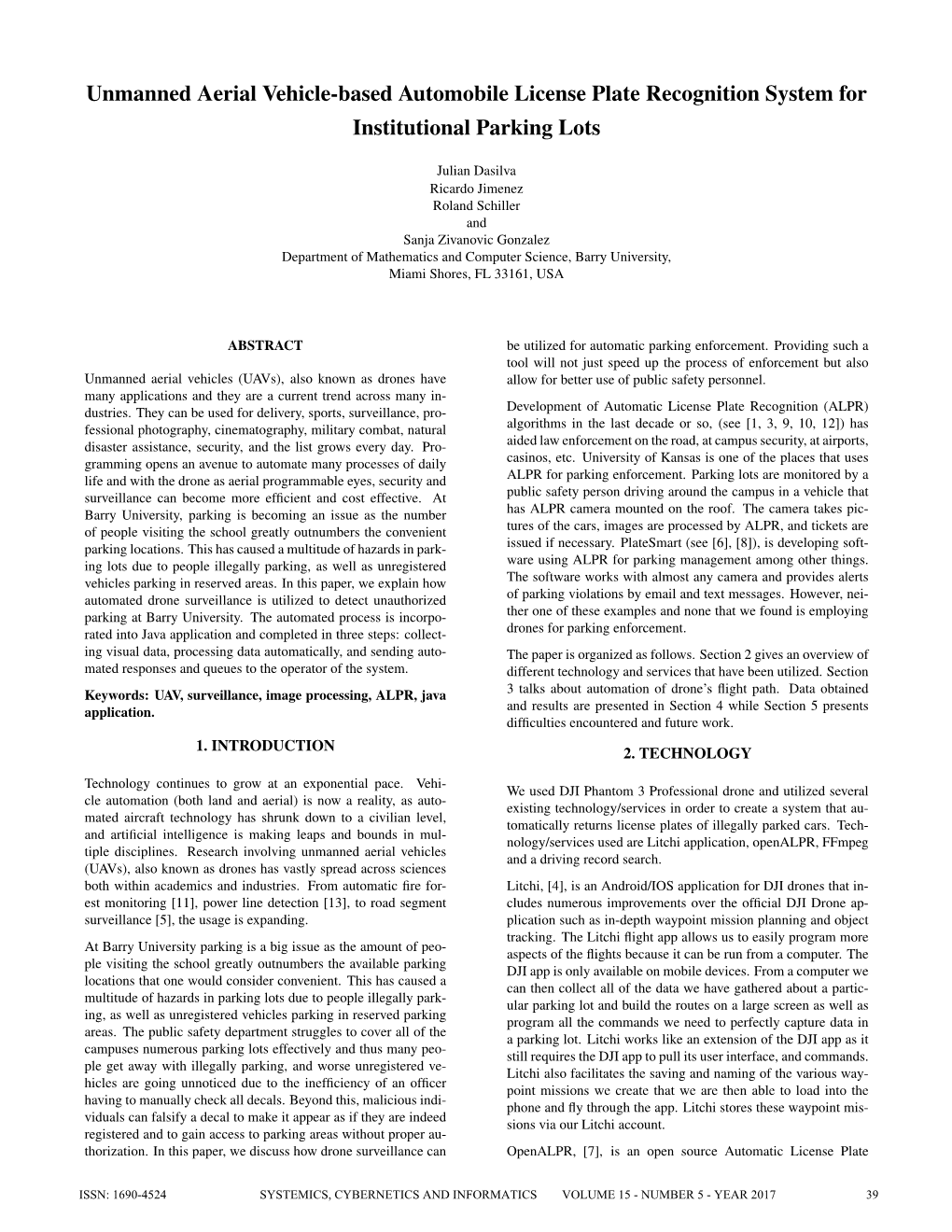 Unmanned Aerial Vehicle-Based Automobile License Plate Recognition System for Institutional Parking Lots