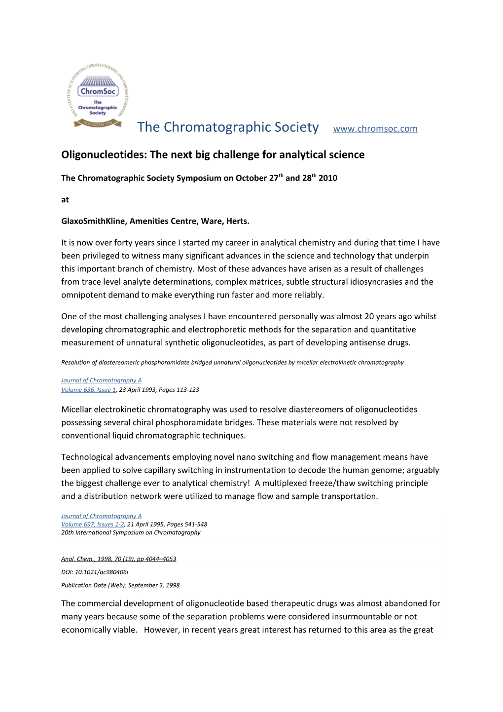 Oligonucleotides: the Next Big Challenge for Analytical Science