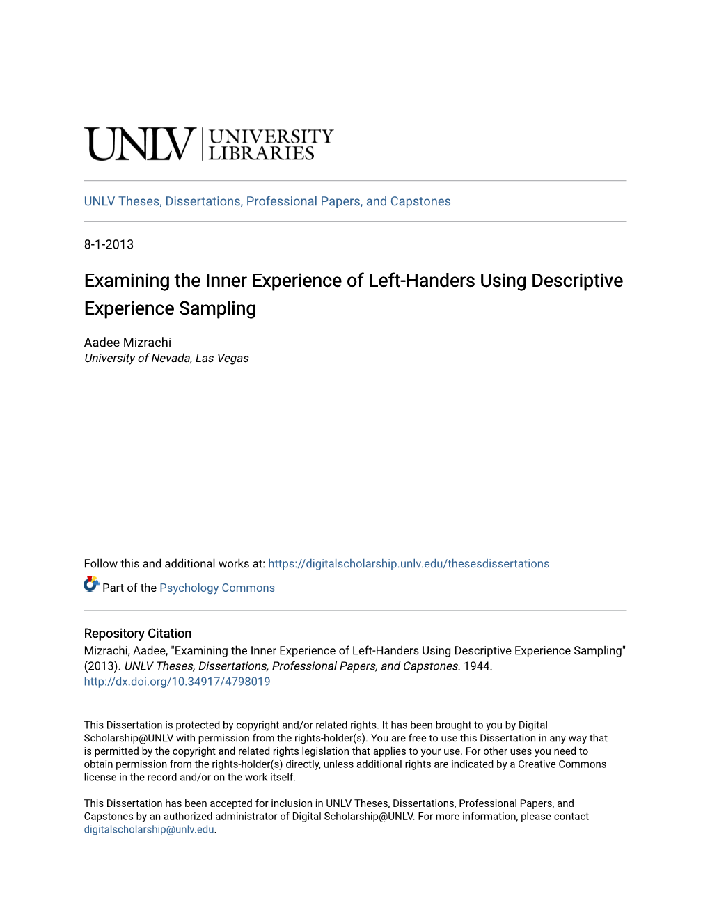 Examining the Inner Experience of Left-Handers Using Descriptive Experience Sampling
