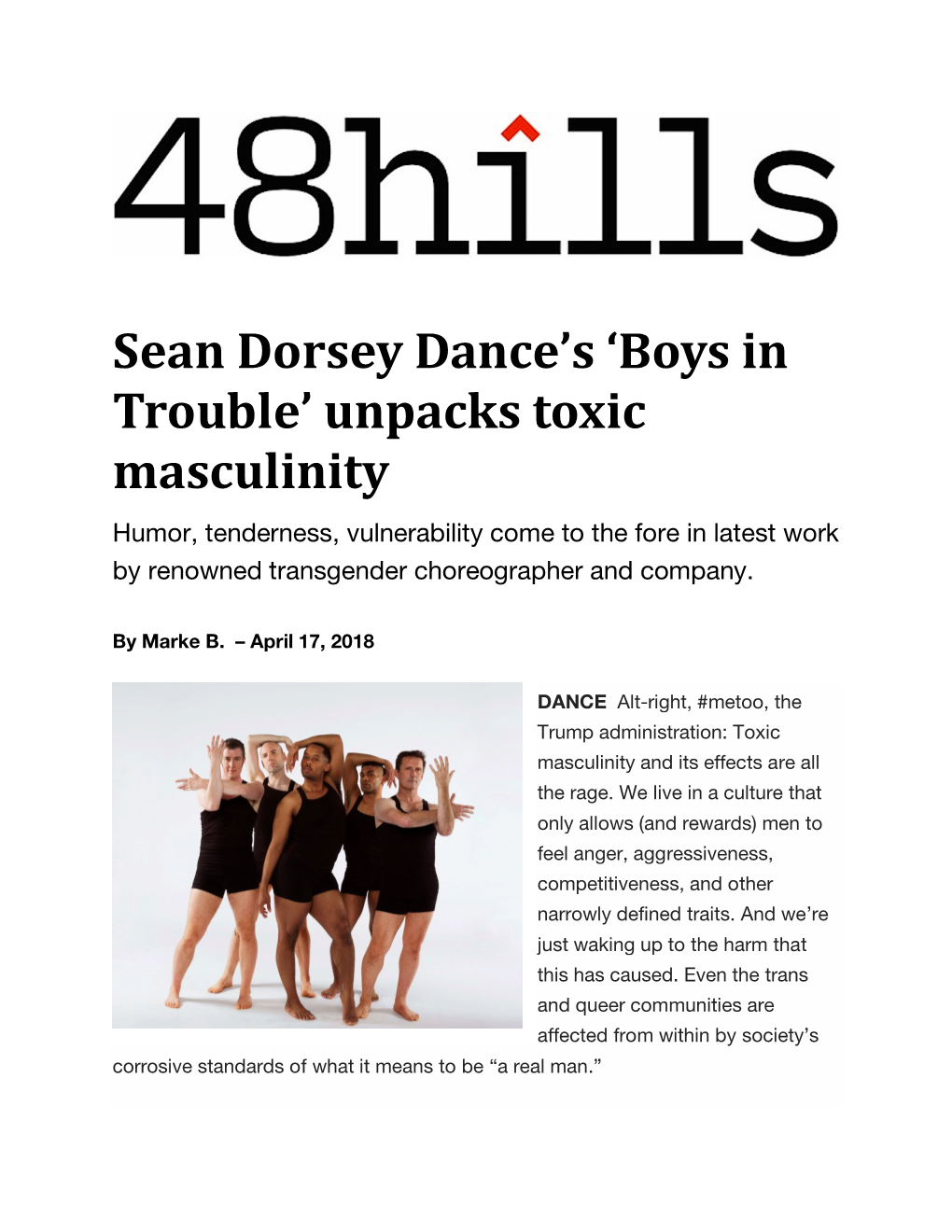 Sean Dorsey Dance's 'Boys in Trouble' Unpacks Toxic Masculinity