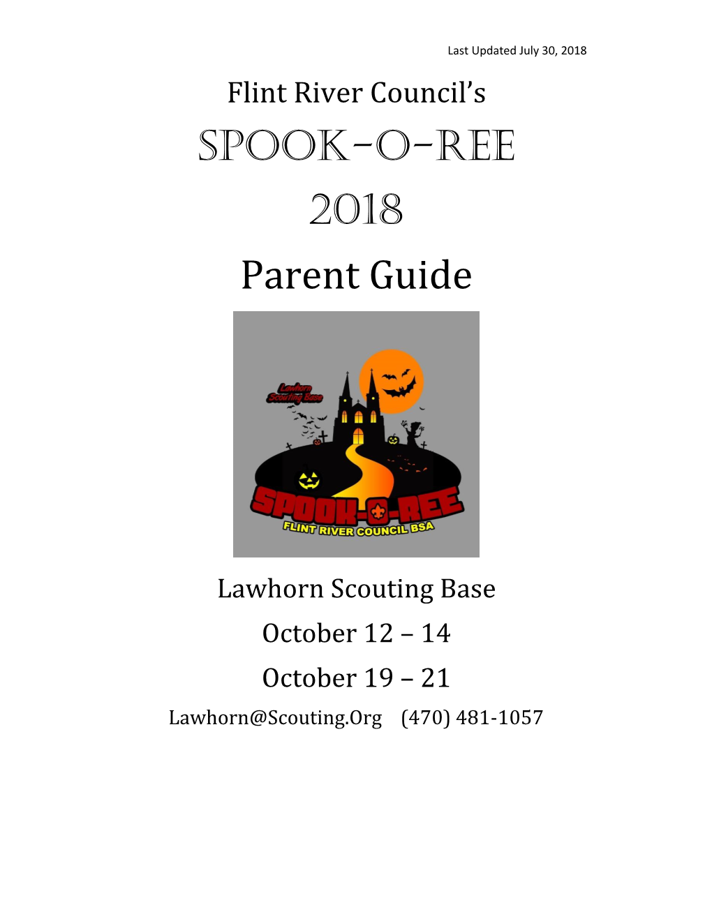 Spook-O-Ree 2018 Parent Guide