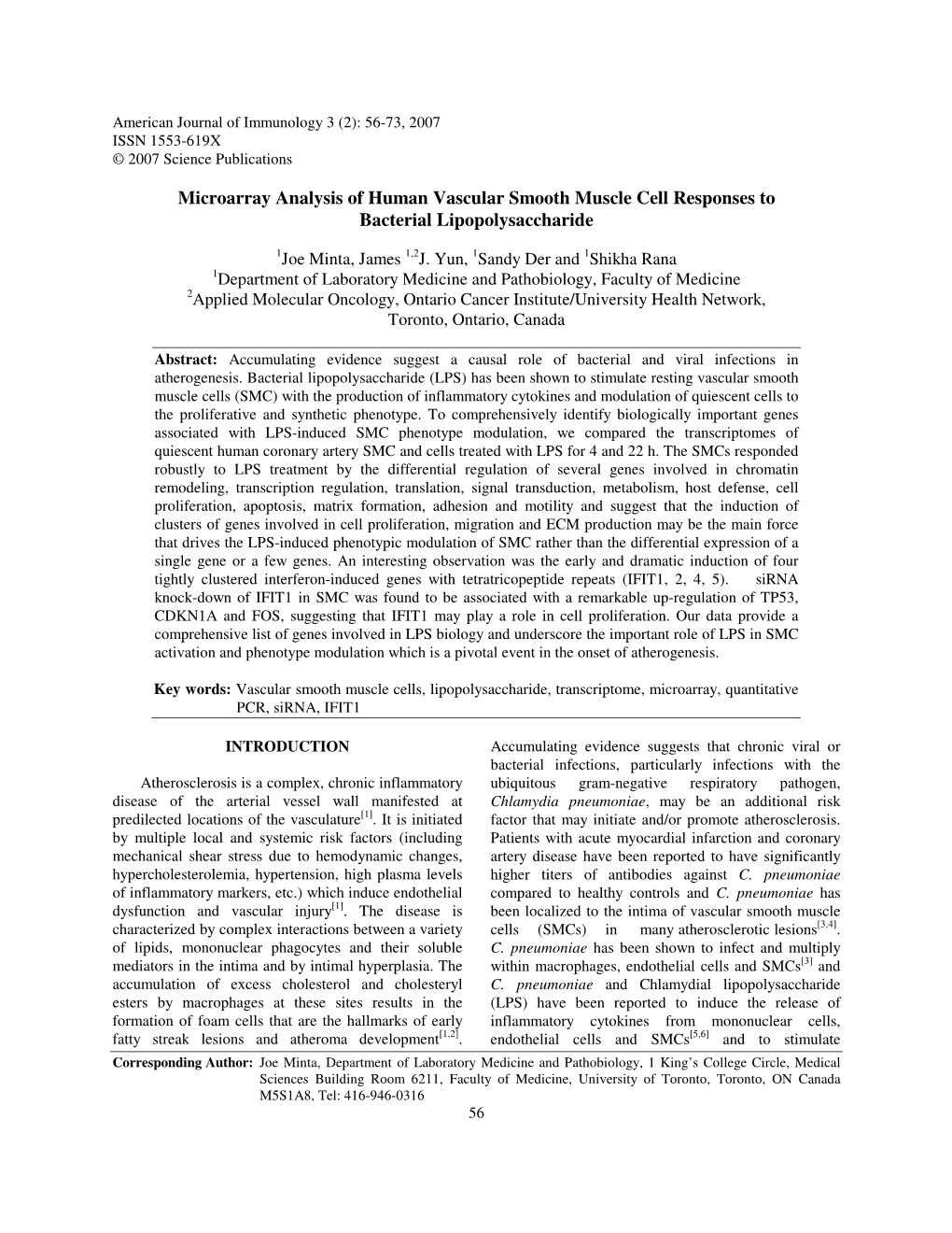 Microarray Analysis of Human Vascular Smooth Muscle Cell Responses to Bacterial Lipopolysaccharide