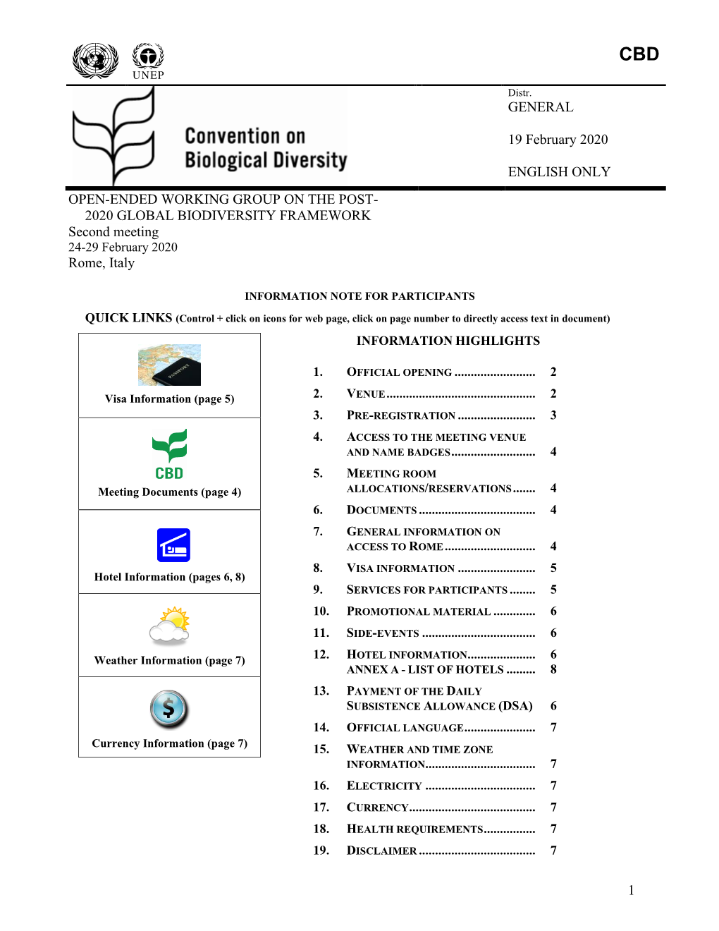 INFORMATION NOTE for PARTICIPANTS QUICK LINKS (Control + Click on Icons for Web Page, Click on Page Number to Directly Access Text in Document)