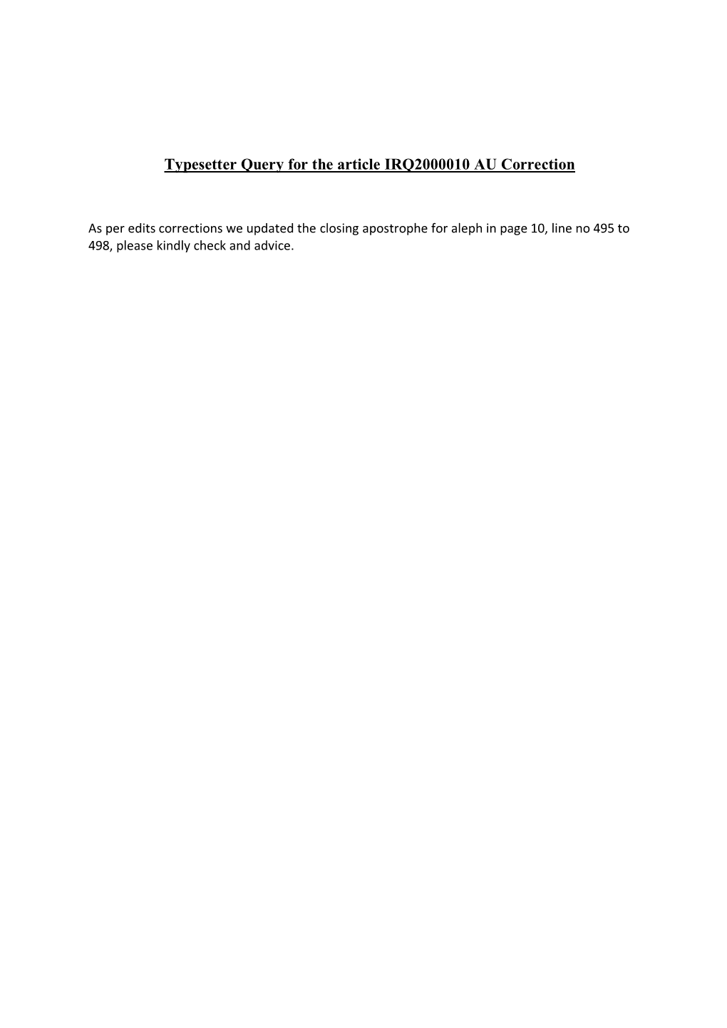 Typesetter Query for the Article IRQ2000010 AU Correction