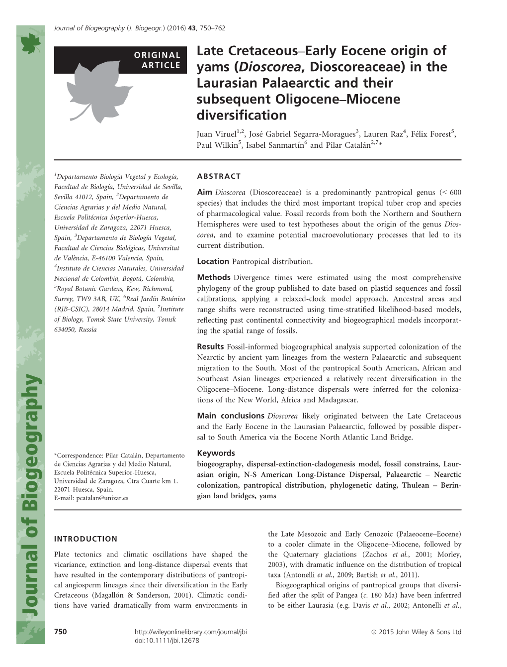 Early Eocene Origin of Yams (Dioscorea, Dioscoreaceae)