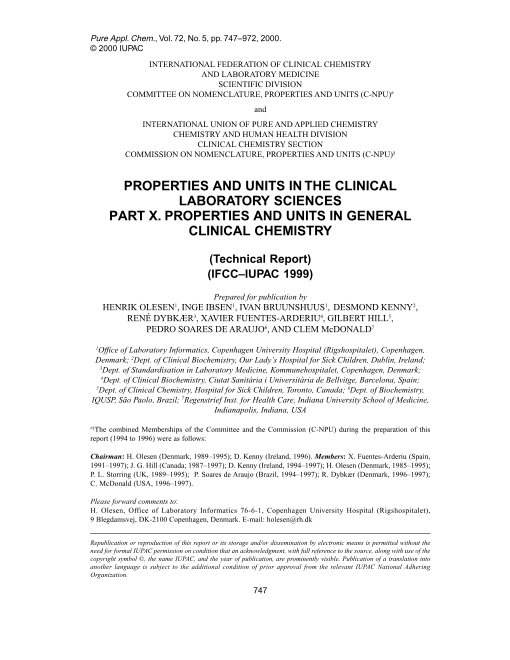 Properties and Units in the Clinical Laboratory Sciences Part X