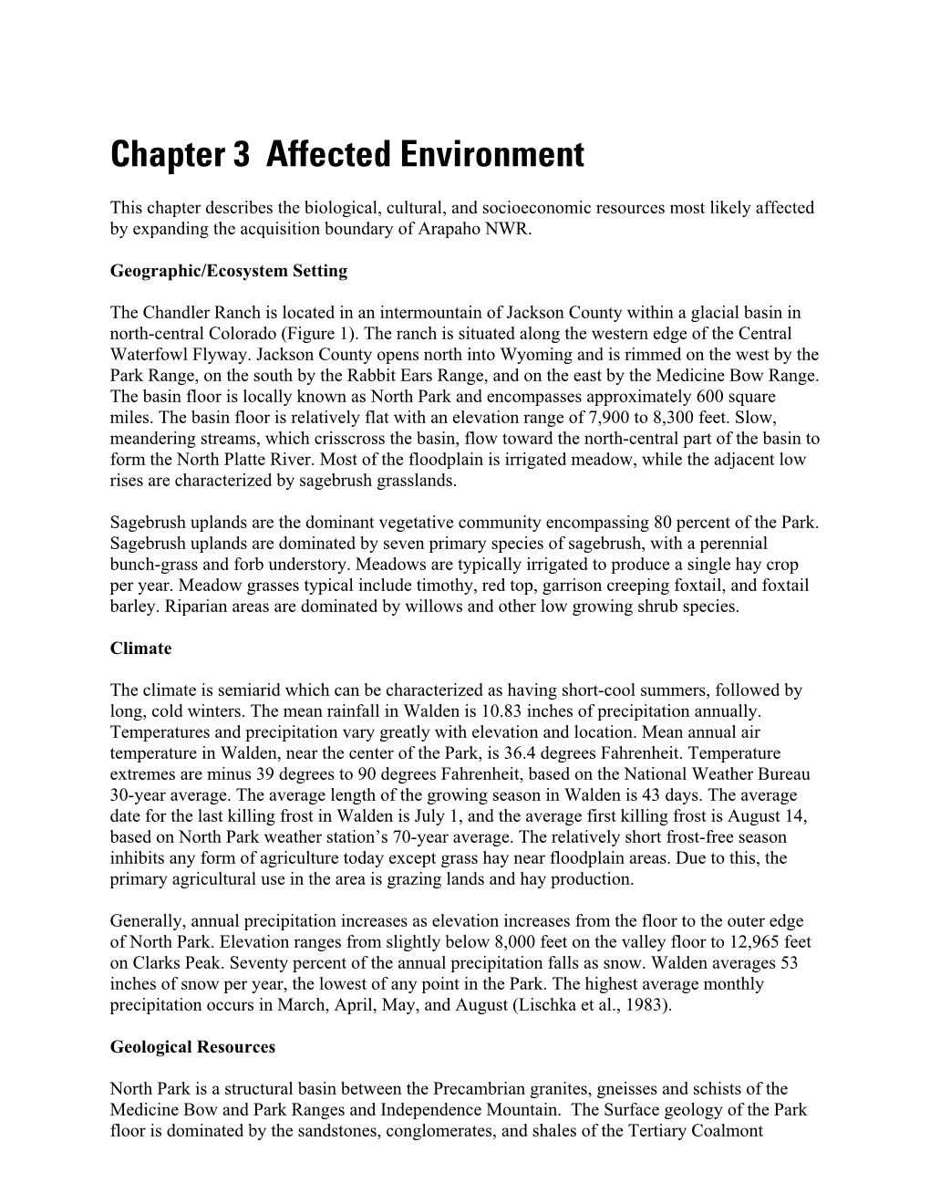 Chapter 3, Affected Environment