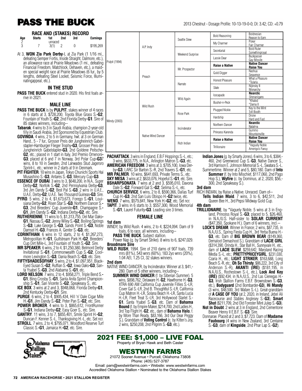 PASS the BUCK 2013 Chestnut - Dosage Profile: 10-13-19-0-0; DI: 3.42; CD: +0.79