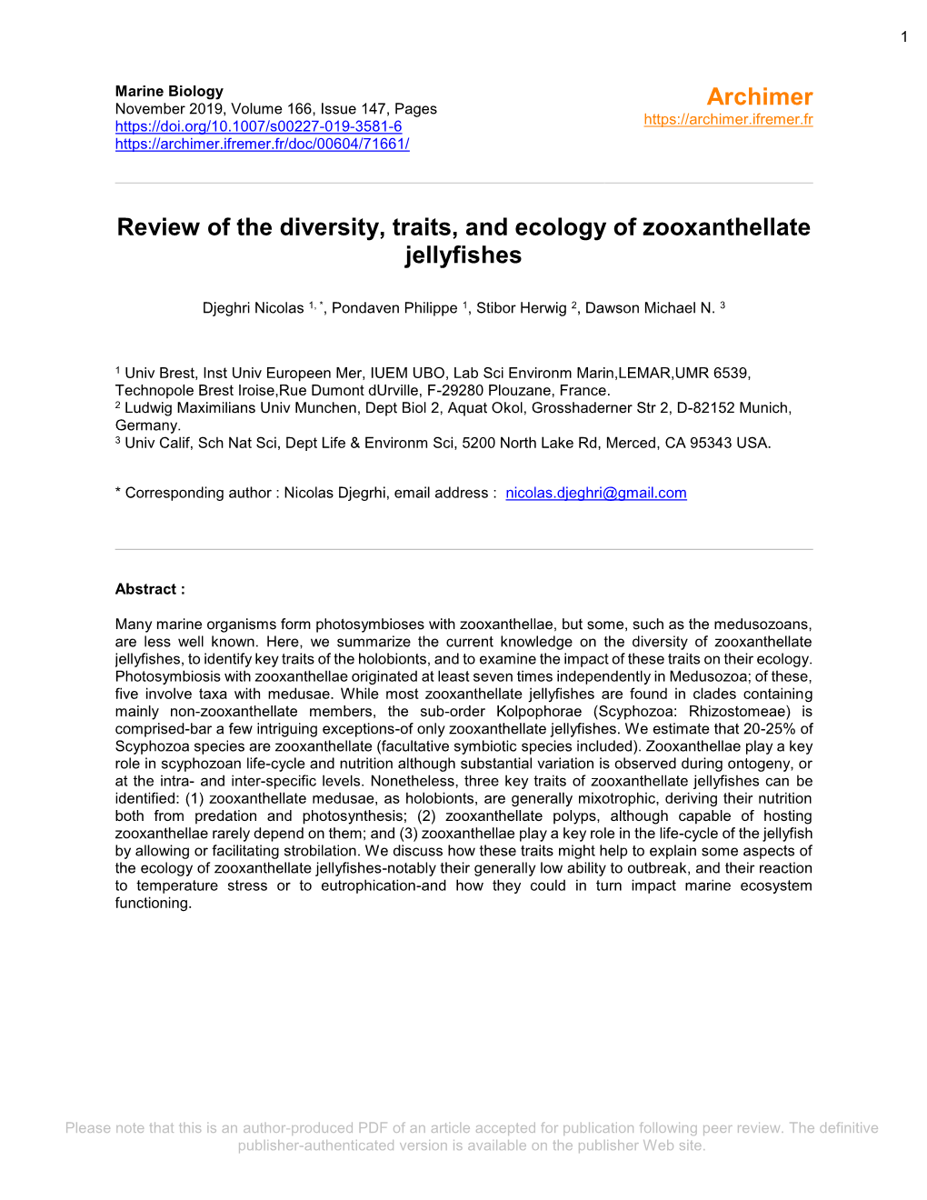 Review of the Diversity, Traits, and Ecology of Zooxanthellate Jellyfishes