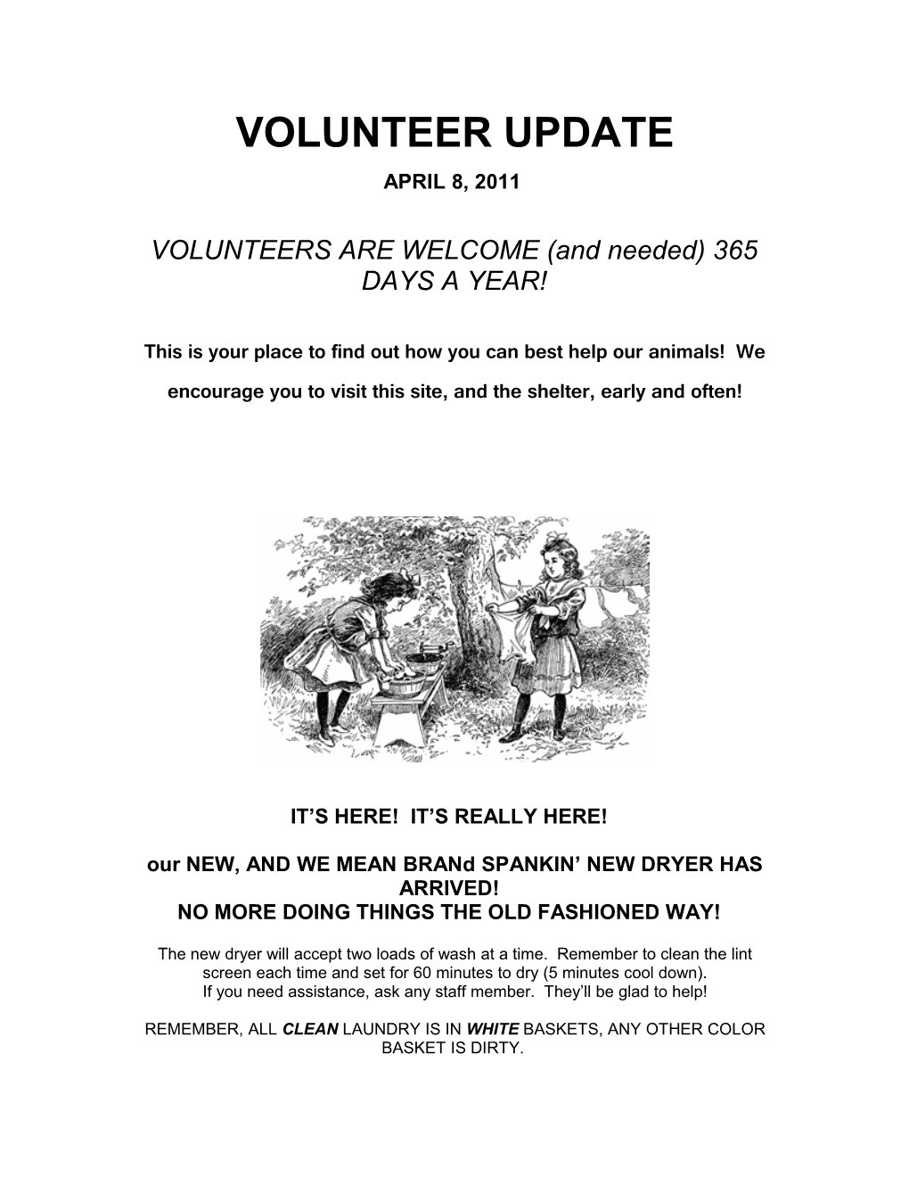 Volunteer Section of Weekly Update on Webpage