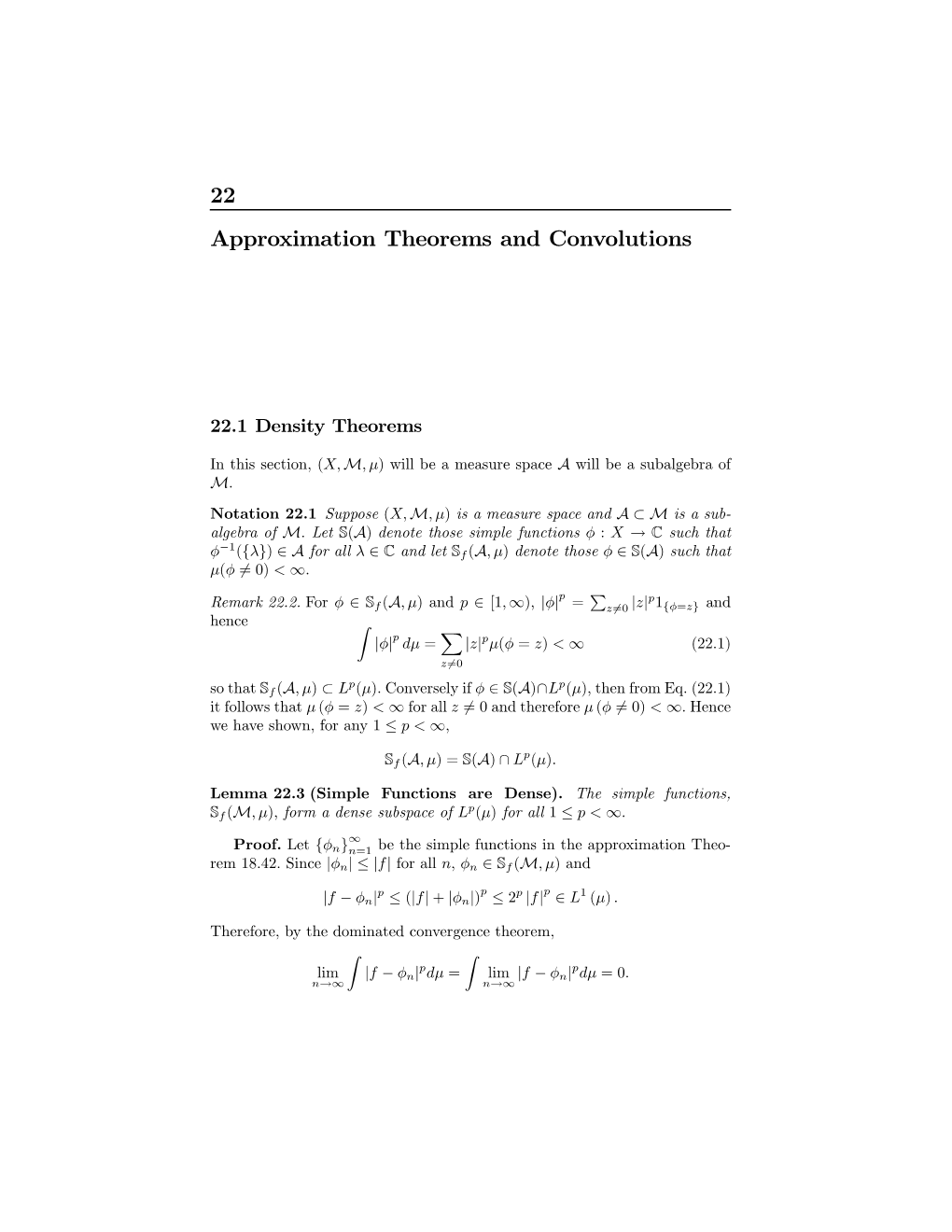 22 Approximation Theorems and Convolutions