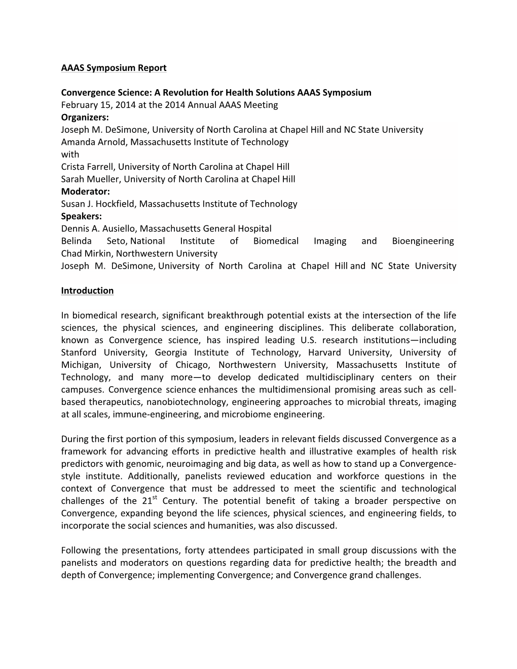 2014 AAAS Meeting Convergence Symposium Report 041014