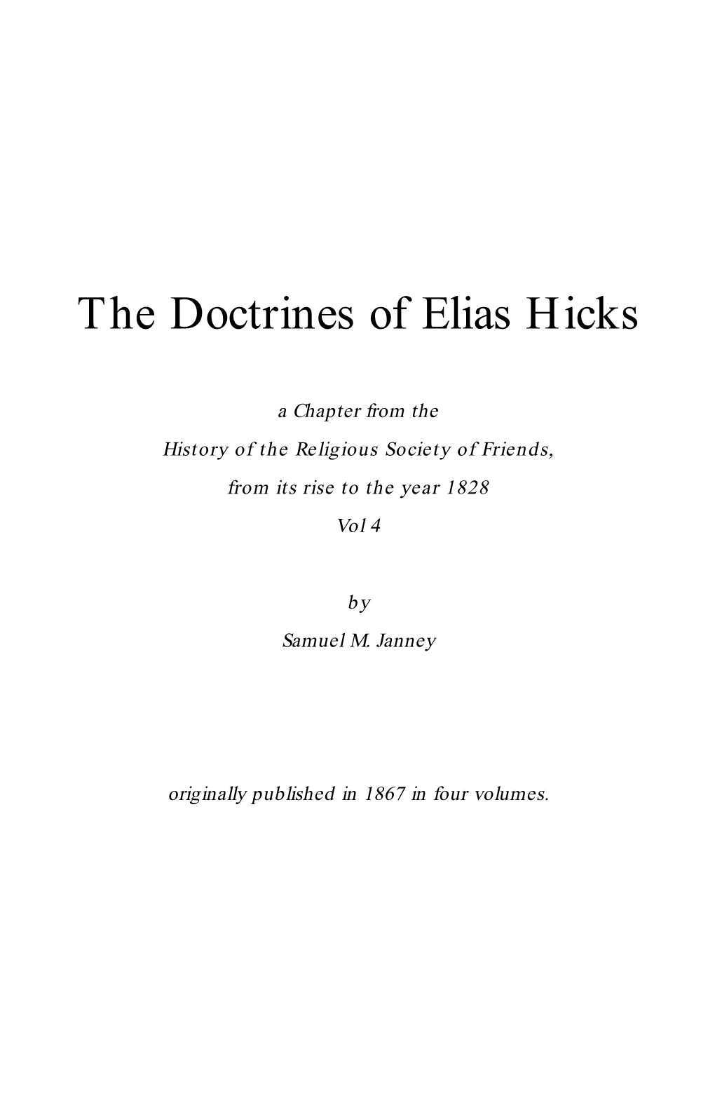 The Doctrines of Elias Hicks