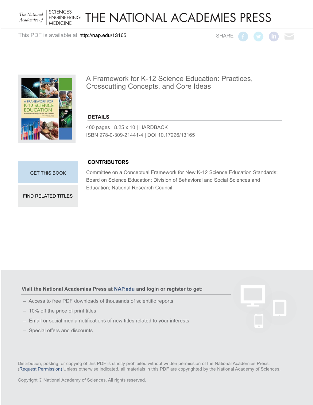 A Framework for K-12 Science Education: Practices, Crosscutting Concepts, and Core Ideas