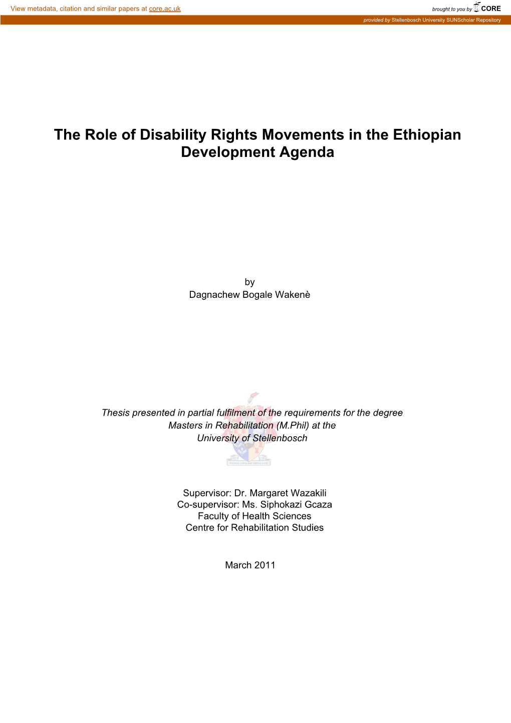 The Role of Disability Rights Movements in the Ethiopian Development Agenda