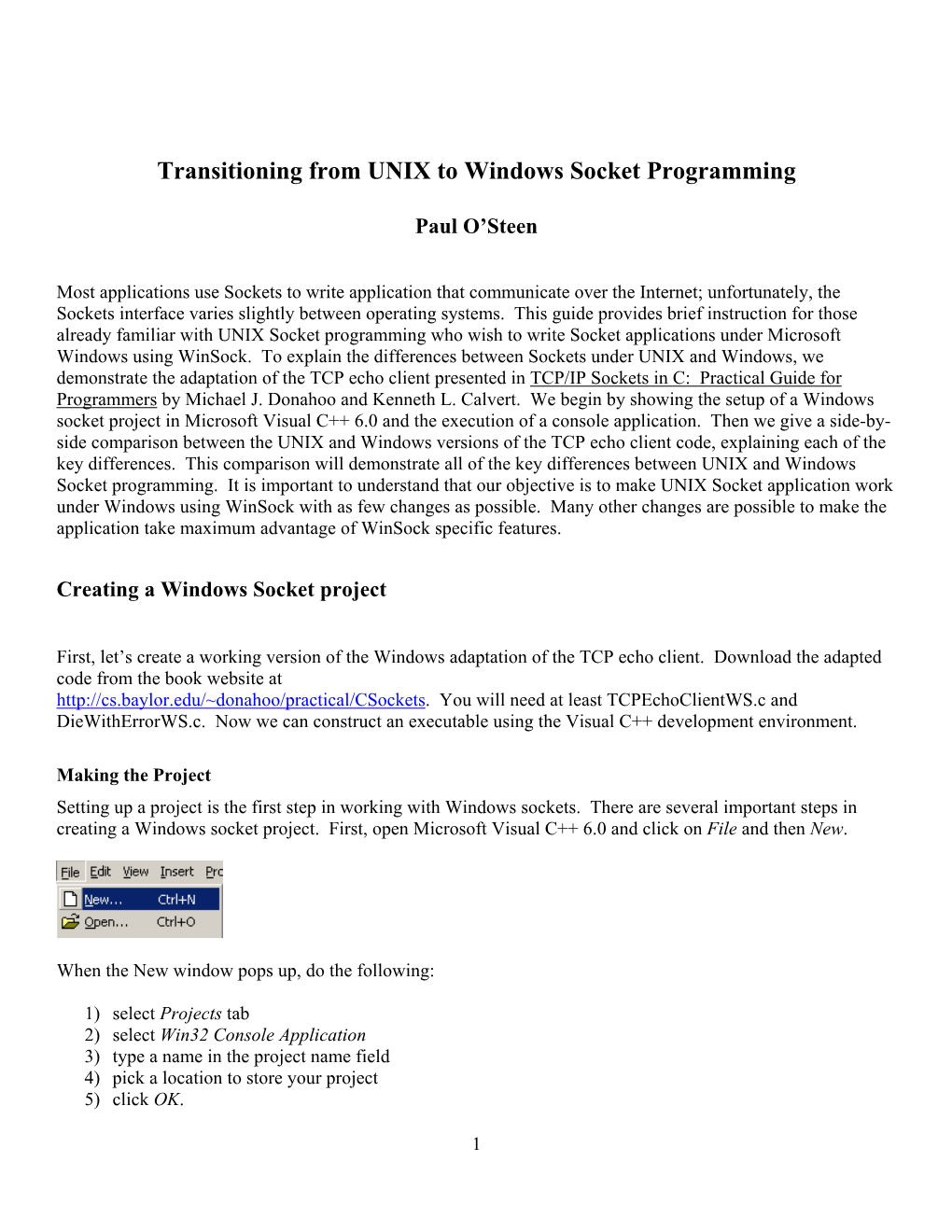 Transitioning from UNIX to Windows Socket Programming