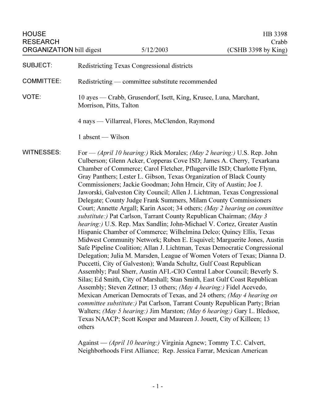 Redistricting Texas Congressional Districts