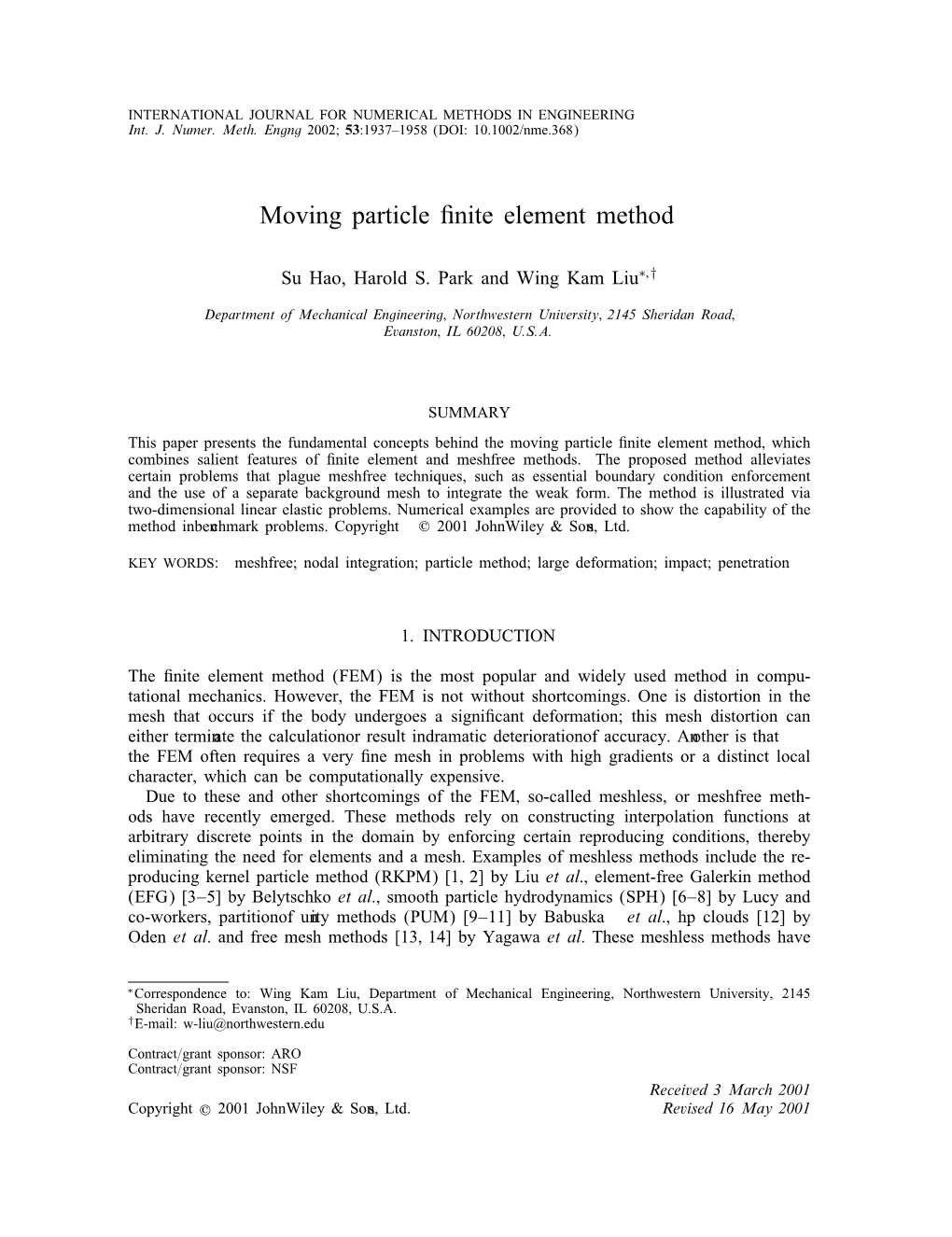 Moving Particle Finite Element Method 1939