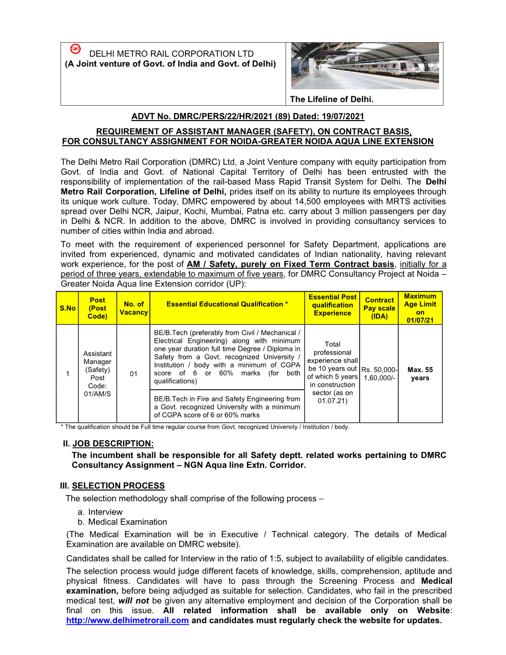 DELHI METRO RAIL CORPORATION LTD (A Joint Venture of Govt. of India and Govt